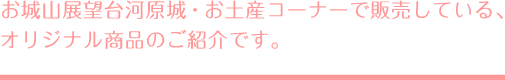 お城山展望台河原城・お土産コーナーで販売している、オリジナル商品のご紹介です。